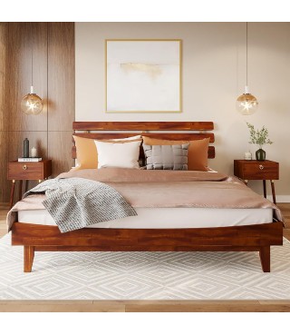 15 Inch Deluxe Bed Frame with Adjustable Headboard - Mid Century