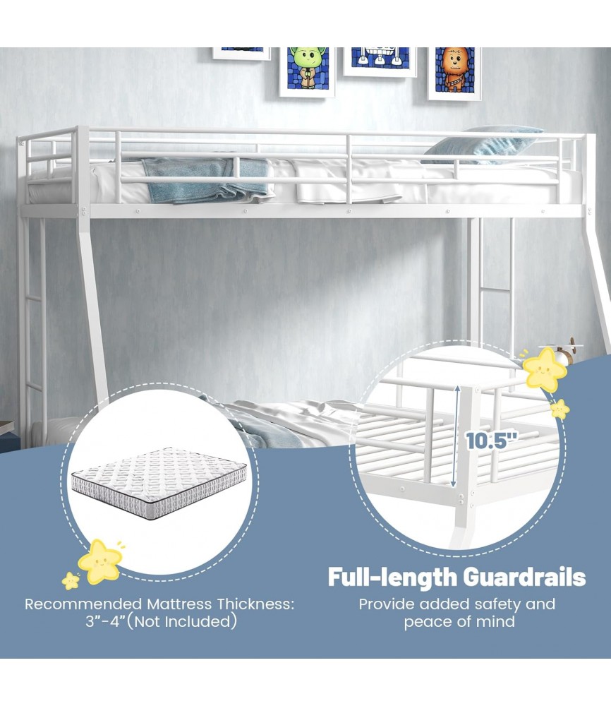 Twin Over Full Bunk Bed with Trundle, Heavy-Duty Metal Bunk Bed Frame with Guardrail & 2 Ladders