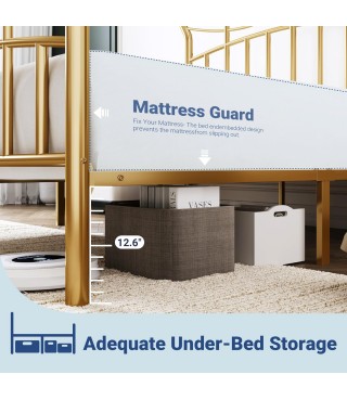 14 Inches Queen Size Metal Platform Bed Frame with Elegant Crown Iron-Art Headboard & Footboard,