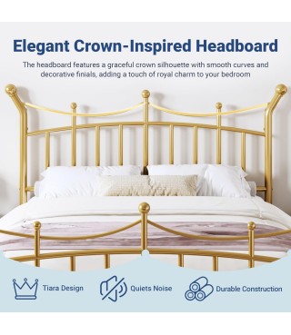 14 Inches Queen Size Metal Platform Bed Frame with Elegant Crown Iron-Art Headboard & Footboard,