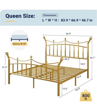 14 Inches Queen Size Metal Platform Bed Frame with Elegant Crown Iron-Art Headboard & Footboard,
