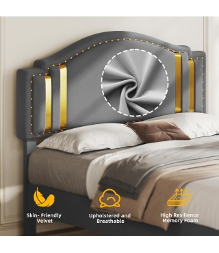 Queen Velvet Bed Frame with Adjustable Headboard, Upholstered Headboard and Footboard