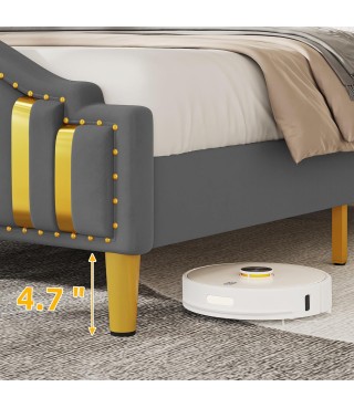 Queen Velvet Bed Frame with Adjustable Headboard, Upholstered Headboard and Footboard