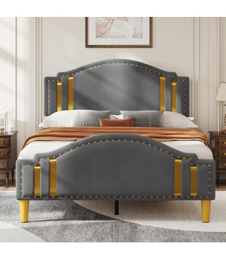 Queen Velvet Bed Frame with...