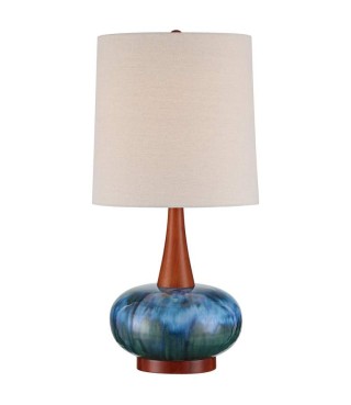 Lighting Mid Century Wood Base Table Lamp 24.5"