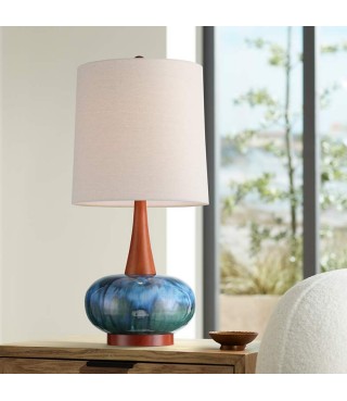 Lighting Mid Century Wood Base Table Lamp 24.5"