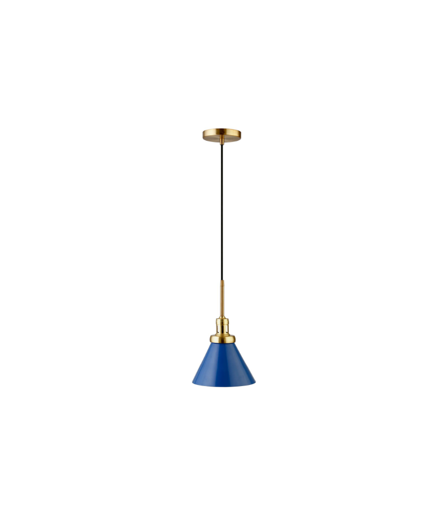 Blue Metal Brass Cone Shade Pendant 8.63"