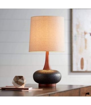 Lighting Mid Century Wood Base Table Lamp 24.5"
