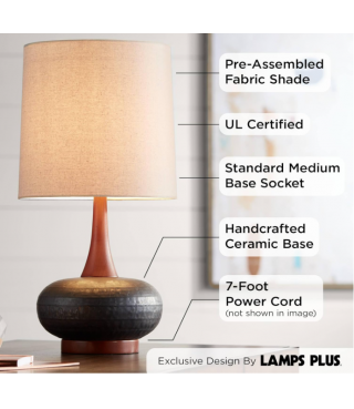 Lighting Mid Century Wood Base Table Lamp 24.5"