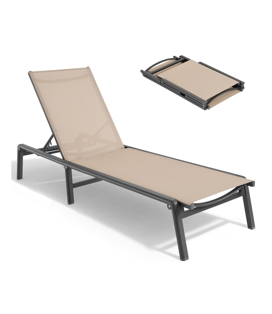 Outdoor Lounge Chair with 5 Position Adjustable Backrest