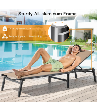 Outdoor Lounge Chair with 5 Position Adjustable Backrest