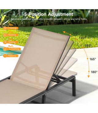 Outdoor Lounge Chair with 5 Position Adjustable Backrest