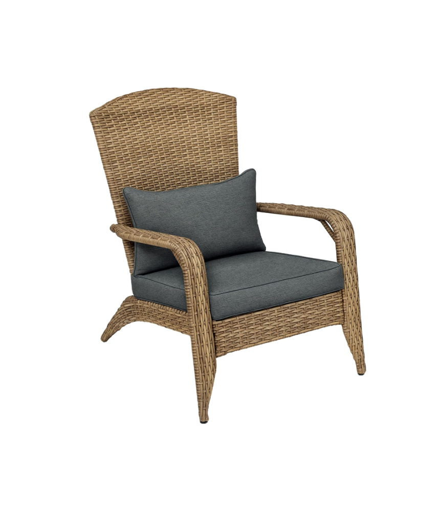 Patio Wicker Adirondack Chair, Outdoor All-Weather Rattan Fire Pit Chair with Soft Cushions