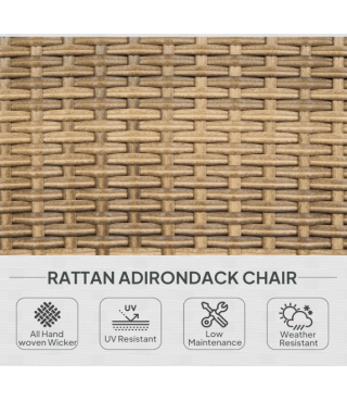 Patio Wicker Adirondack Chair, Outdoor All-Weather Rattan Fire Pit Chair with Soft Cushions