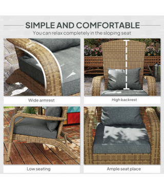 Patio Wicker Adirondack Chair, Outdoor All-Weather Rattan Fire Pit Chair with Soft Cushions