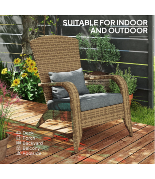 Patio Wicker Adirondack Chair, Outdoor All-Weather Rattan Fire Pit Chair with Soft Cushions