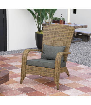 Patio Wicker Adirondack Chair, Outdoor All-Weather Rattan Fire Pit Chair with Soft Cushions