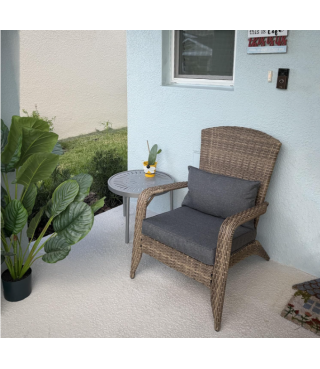 Patio Wicker Adirondack Chair, Outdoor All-Weather Rattan Fire Pit Chair with Soft Cushions