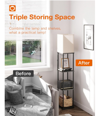 Janpanese Style Floor Lamps with Shelves, 4-Tier Shelf Floor Lamp 63''