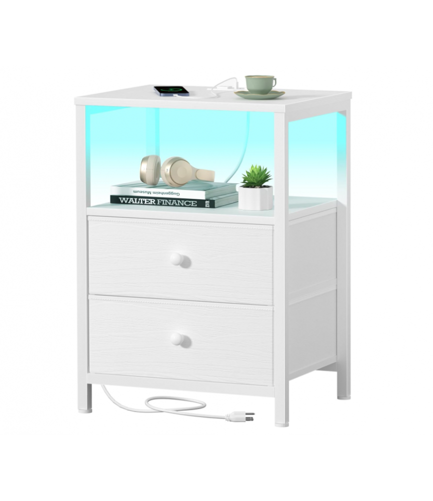 LED Night Stand with 2 Fabric Drawers