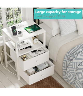 LED Night Stand with 2 Fabric Drawers