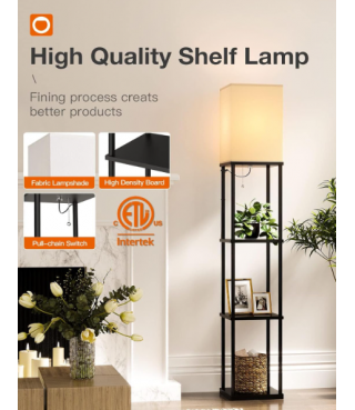 Janpanese Style Floor Lamps with Shelves, 4-Tier Shelf Floor Lamp 63''