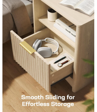 Adjustable Bedside Table with USB & AC Ports, 1 Drawer End Table