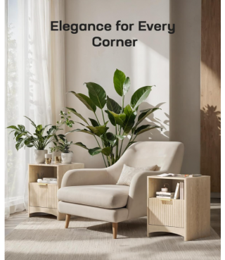 Adjustable Bedside Table with USB & AC Ports, 1 Drawer End Table