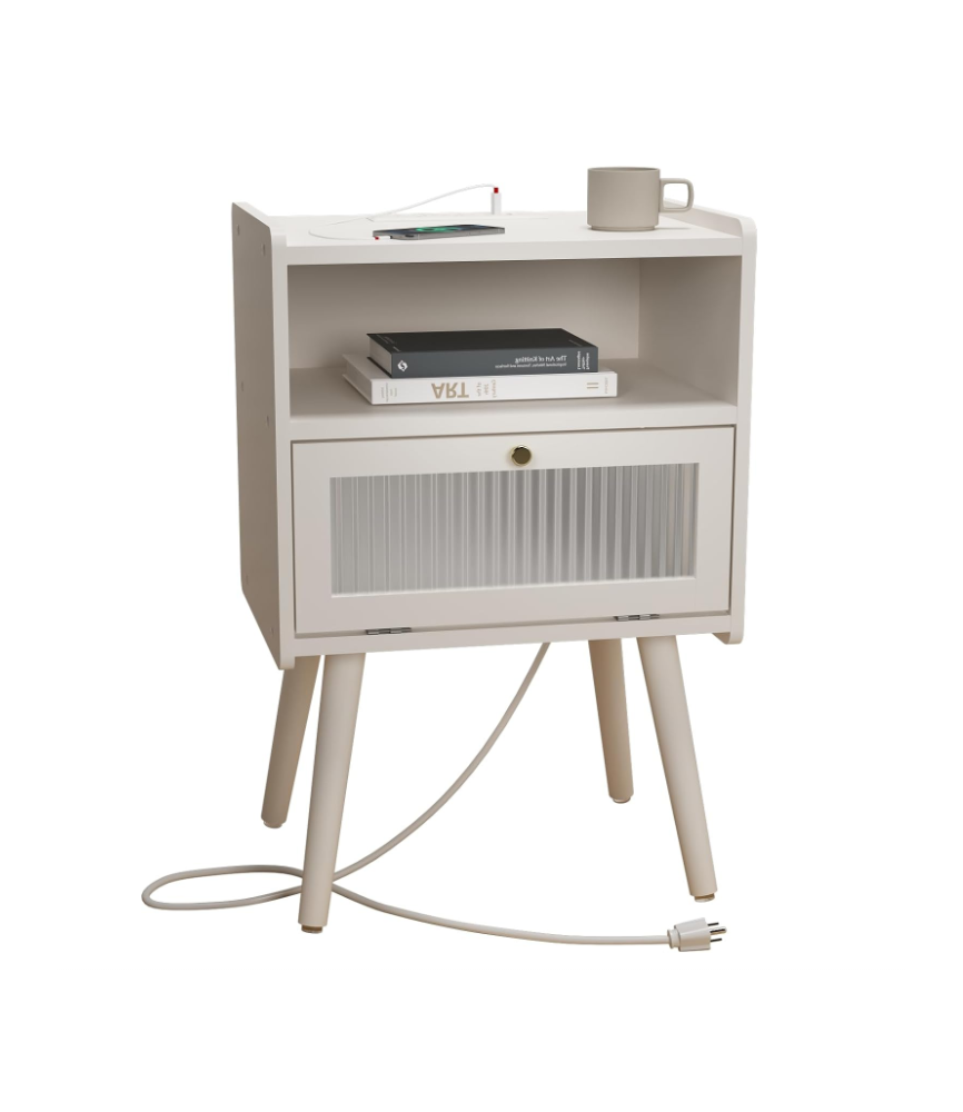 Bedside Tables with Glass Decorative Door