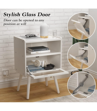 Bedside Tables with Glass Decorative Door