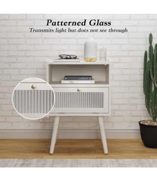 Bedside Tables with Glass Decorative Door
