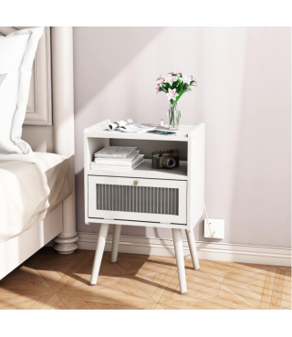 Bedside Tables with Glass Decorative Door