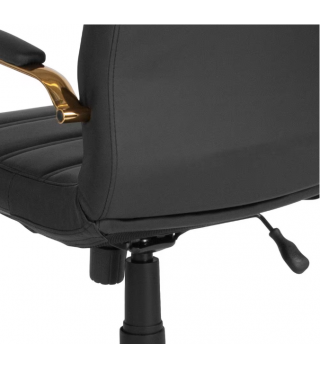 Mid-Back Faux Leather Swivel Office Chair in Black/Gold Frame