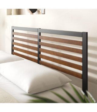 Bamboo and Metal Platform Bed Frame with Headboard