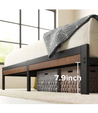 Bamboo and Metal Platform Bed Frame with Headboard