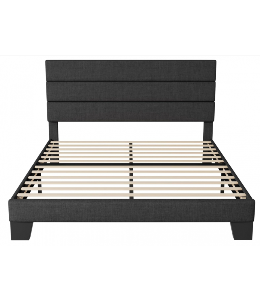 Full Size Platform Bed Frame with Fabric Upholstered Headboard and Wooden Slats Support