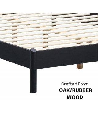 Wooden Bed Frame with Headboard and Natural Rattan