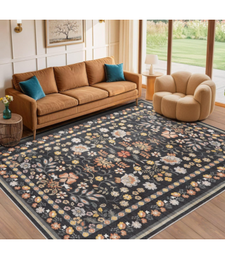 Boho Area Rug Living Room Rugs - Washable Neutral Modern Abstract Soft