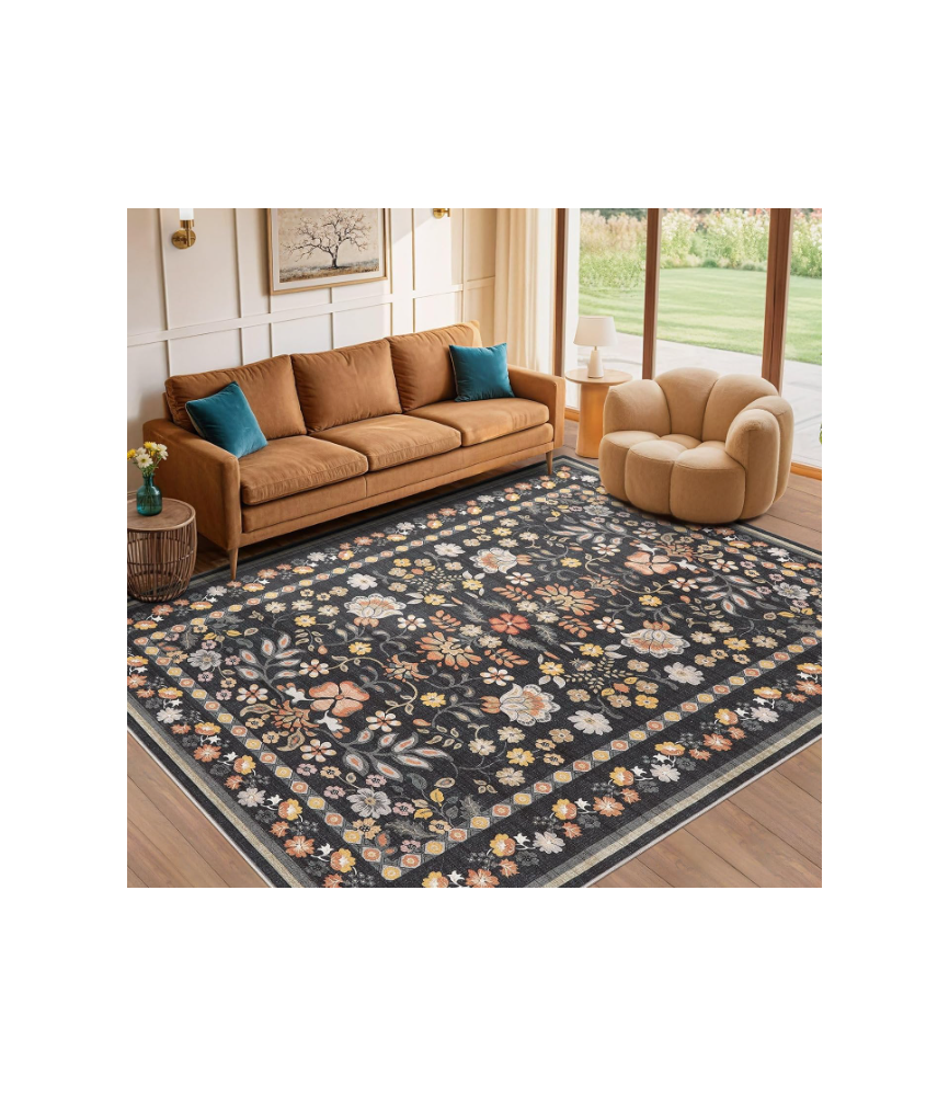 Boho Area Rug Living Room Rugs - Washable Neutral Modern Abstract Soft