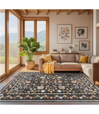 Boho Area Rug Living Room Rugs - Washable Neutral Modern Abstract Soft