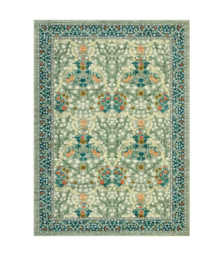 Dark Blue Floral Pattern Washable Rug for Living Room, Bedroom