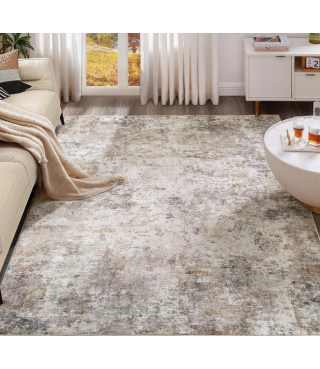 Boho Area Rug Living Room Rugs - Washable Neutral Modern Abstract Soft