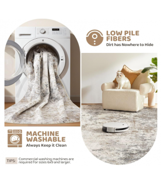 Boho Area Rug Living Room Rugs - Washable Neutral Modern Abstract Soft